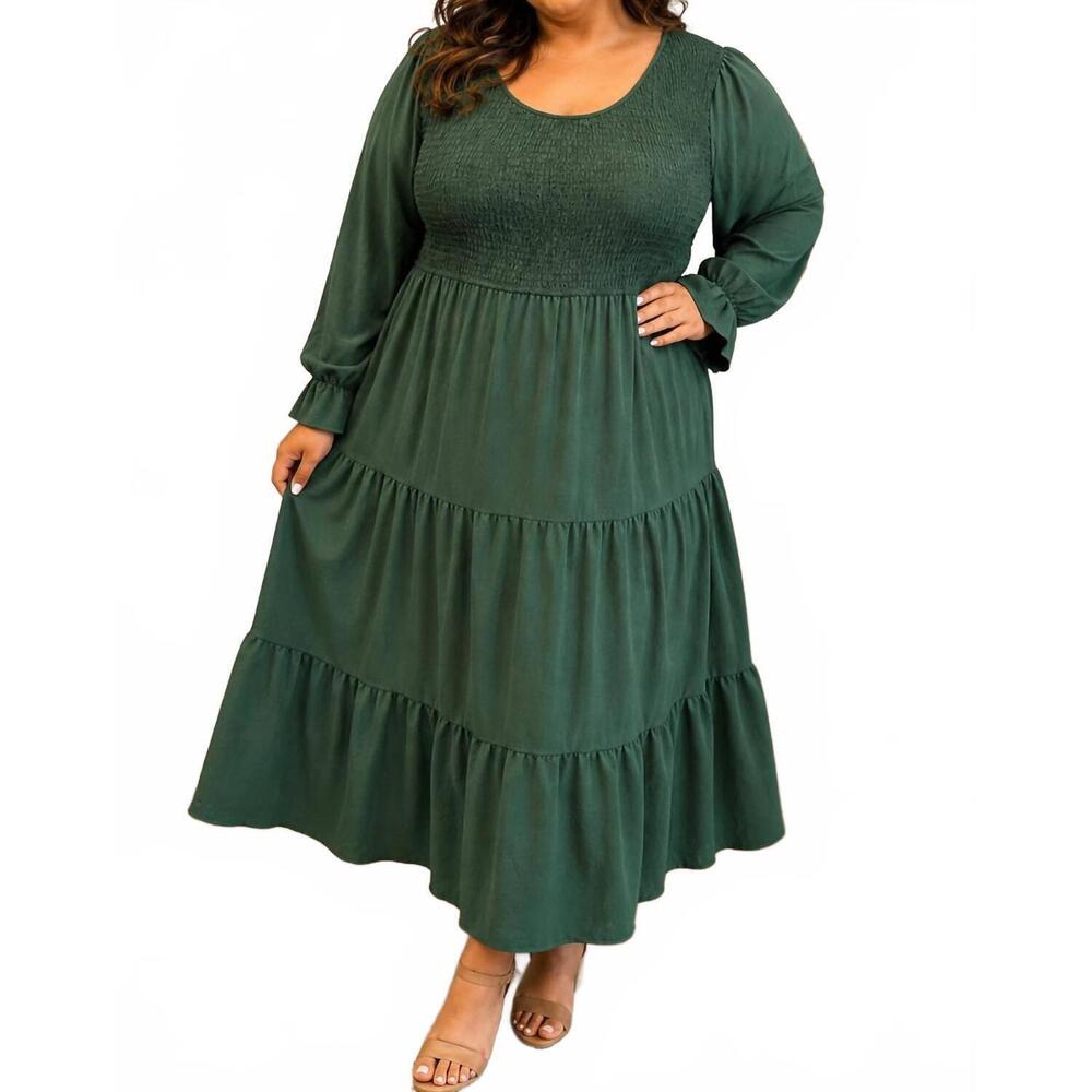NEW HAPTICS v-neck smocked maxi dress - plus in hunter green